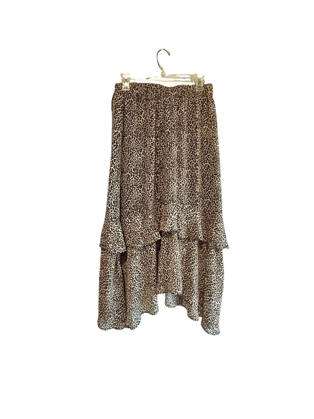 DECJUBA Brown Leopard High-Low Tiered Skirt, size 8